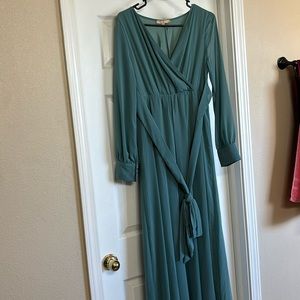 Long, blue, sheer material blue dress